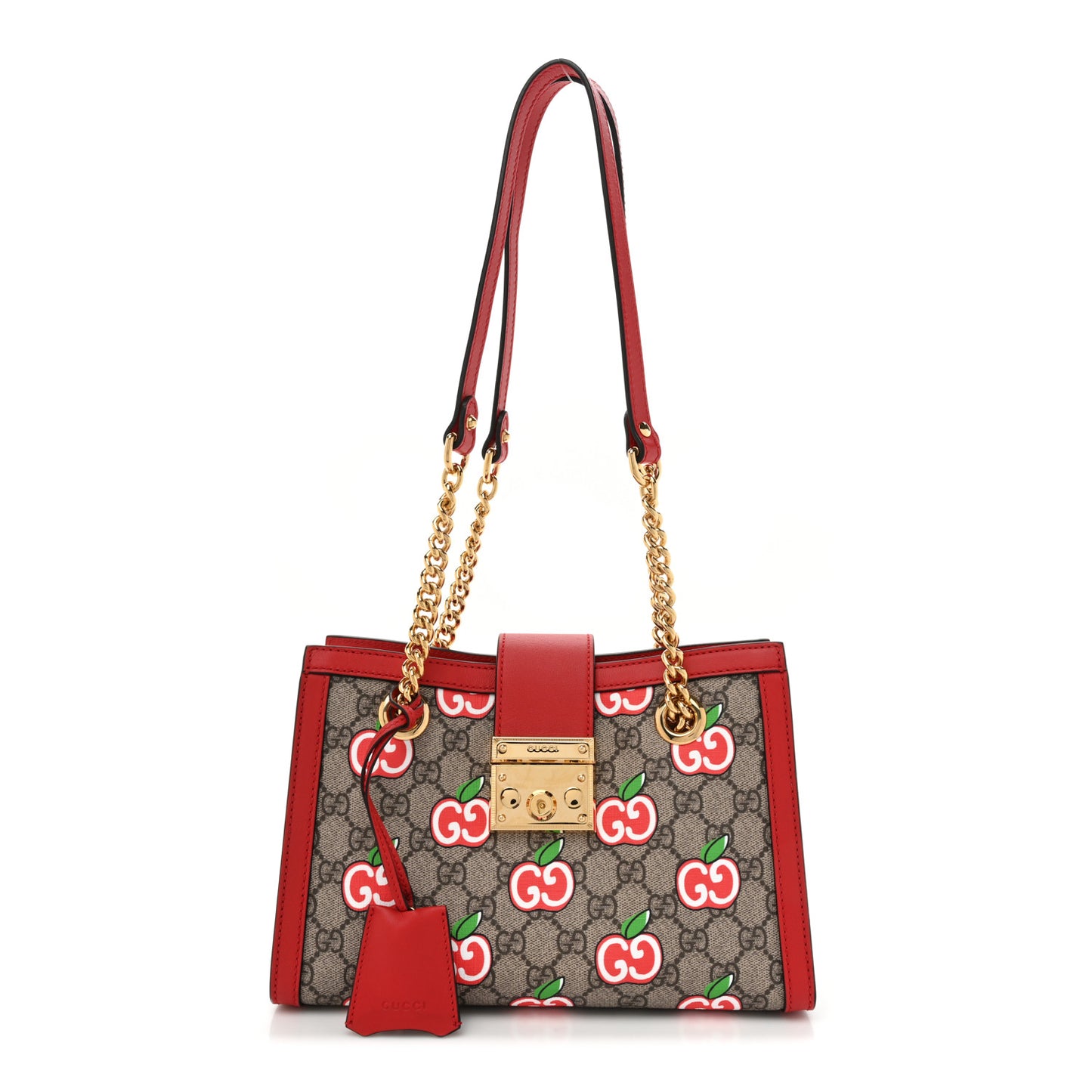 GG Supreme Monogram Apple Small Padlock Tote Beige Multicolor Lobster Red