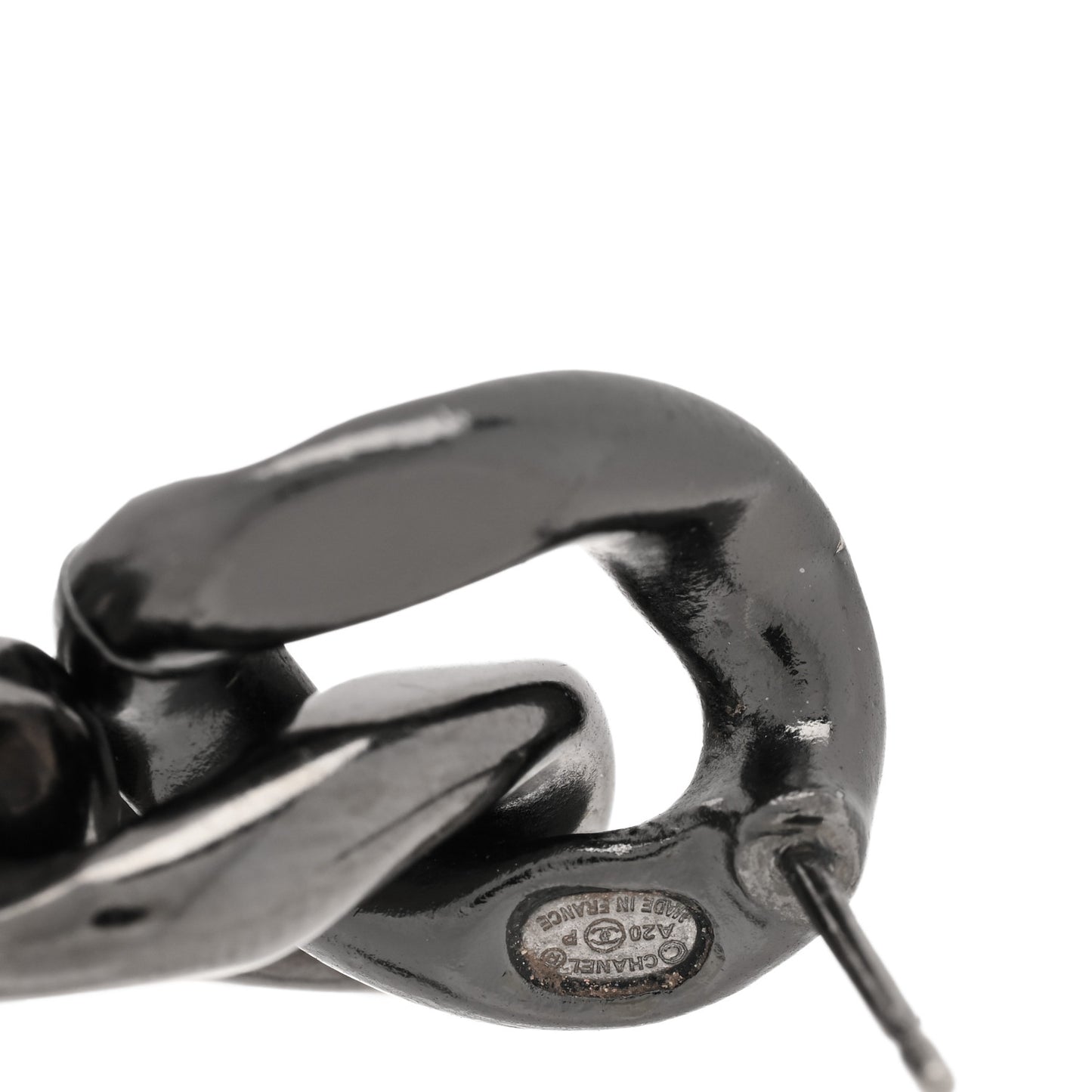 Metal CC Pick Drop Earrings Ruthenium