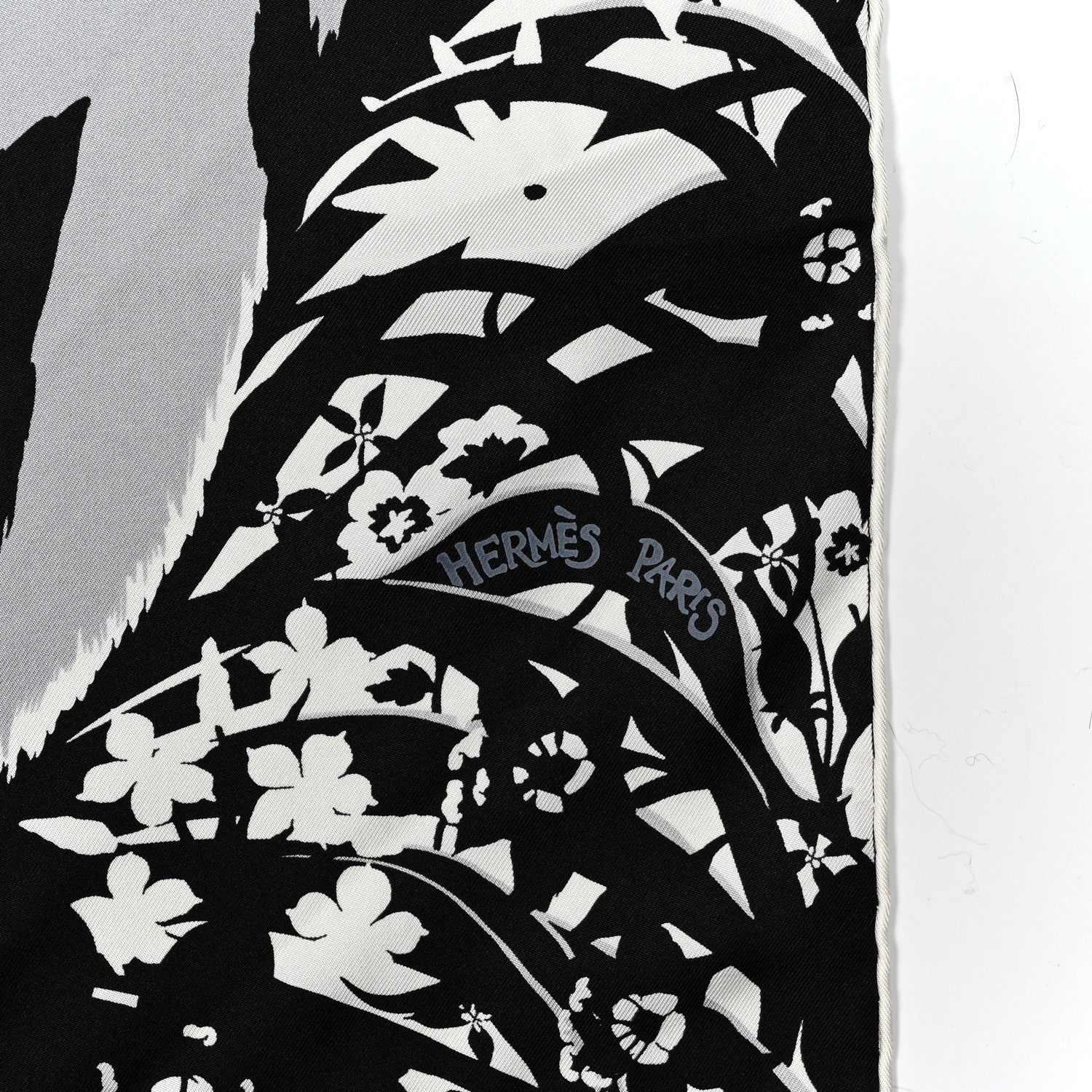Hermes Silk Tyger Tyger Scarf 90 Noir Blanc Gris 2 of 6