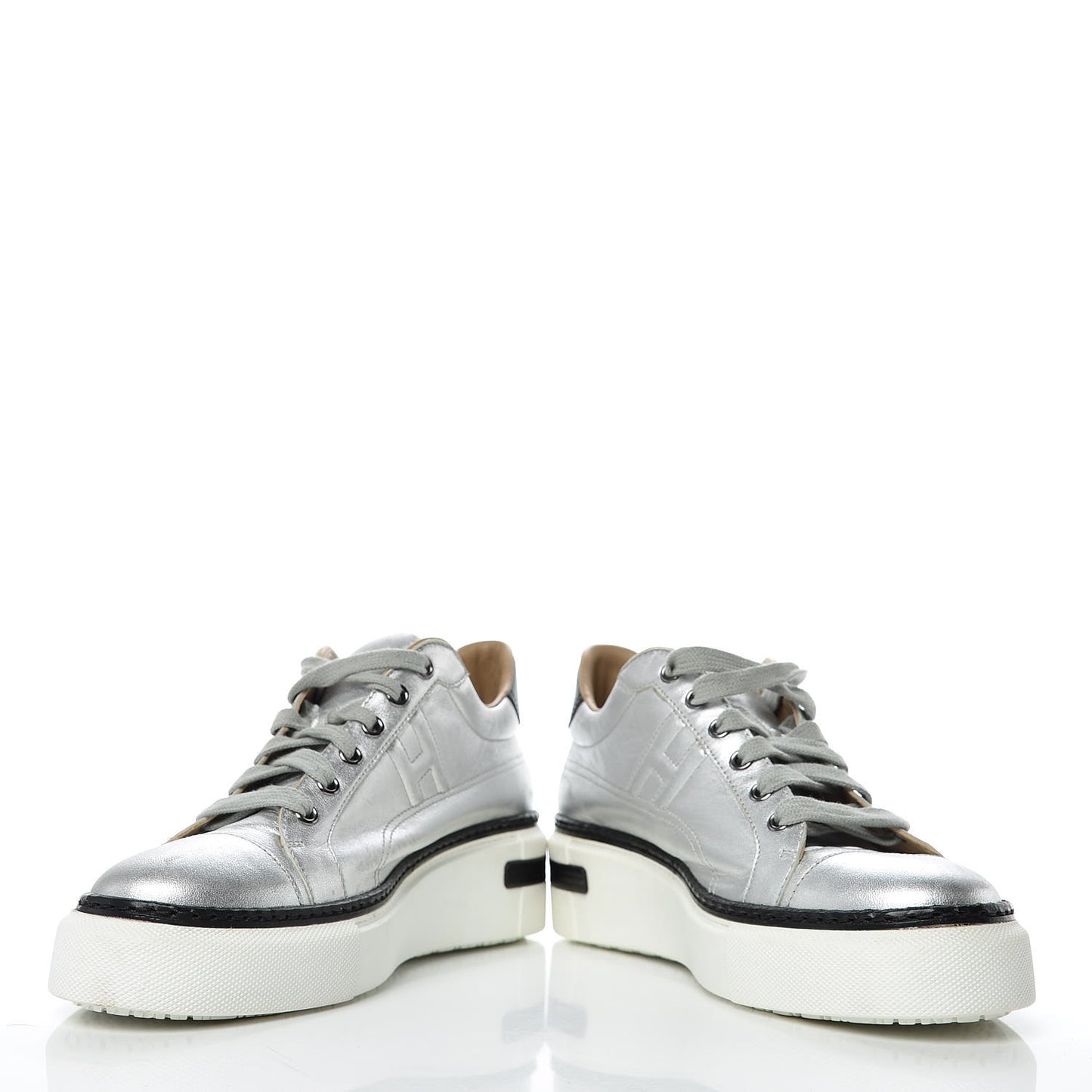 Metallic Nappa Polo Sneakers 38 Argent Black