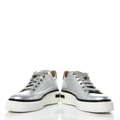 Hermes Metallic Nappa Polo Sneakers 38 Argent Black 5 of 17