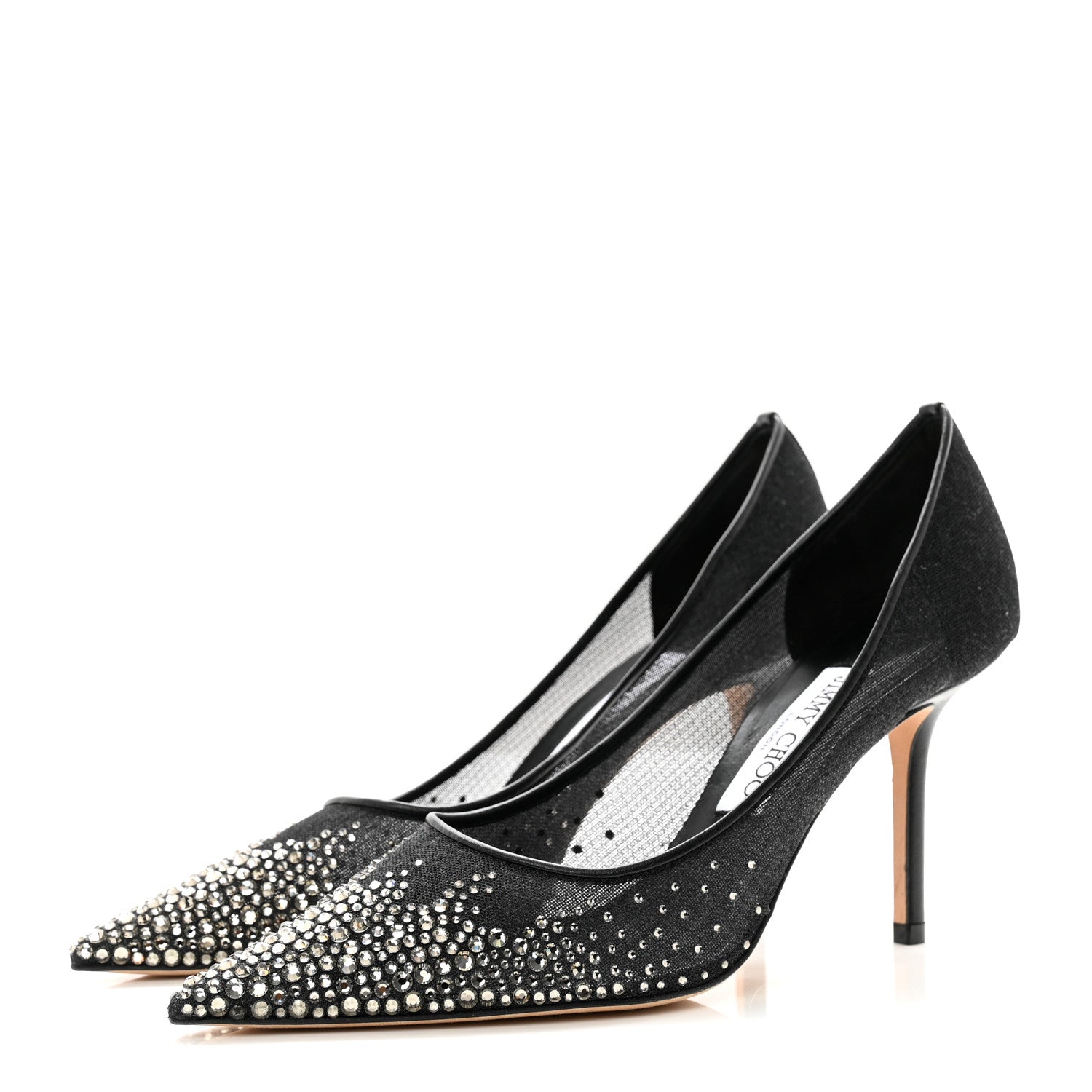 Jimmy Choo Calfskin Mesh Crystal Love 85 Pumps 37 Black 3 of 8