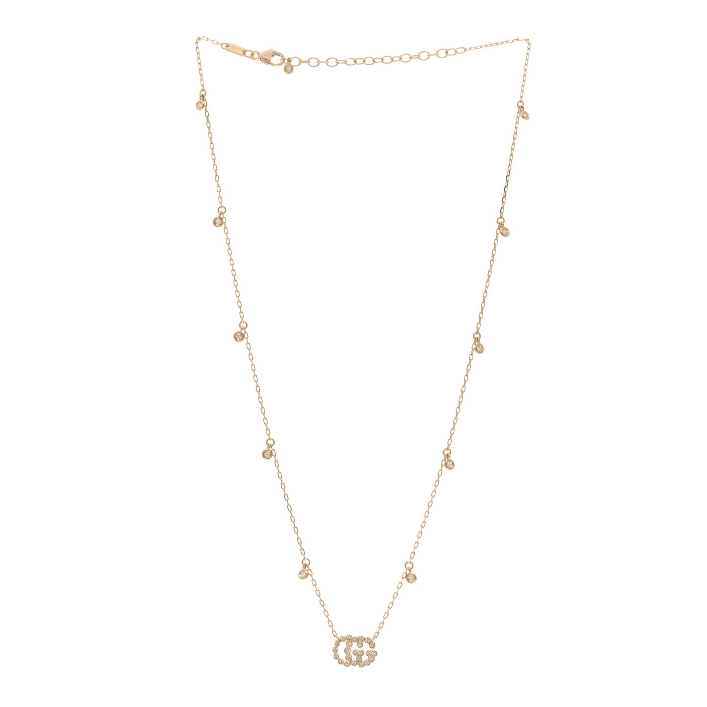 18K Yellow Gold Diamond Running GG Pendant Necklace