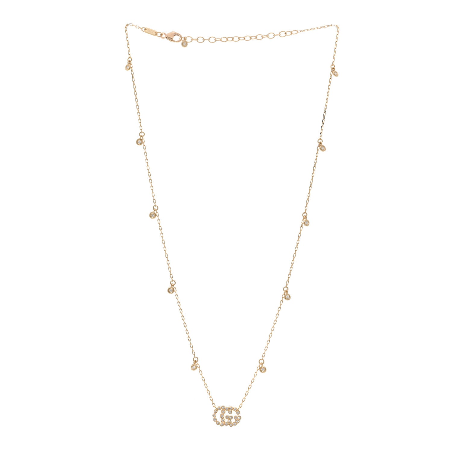 Gucci 18K Yellow Gold Diamond Running GG Pendant Necklace 3 of 5