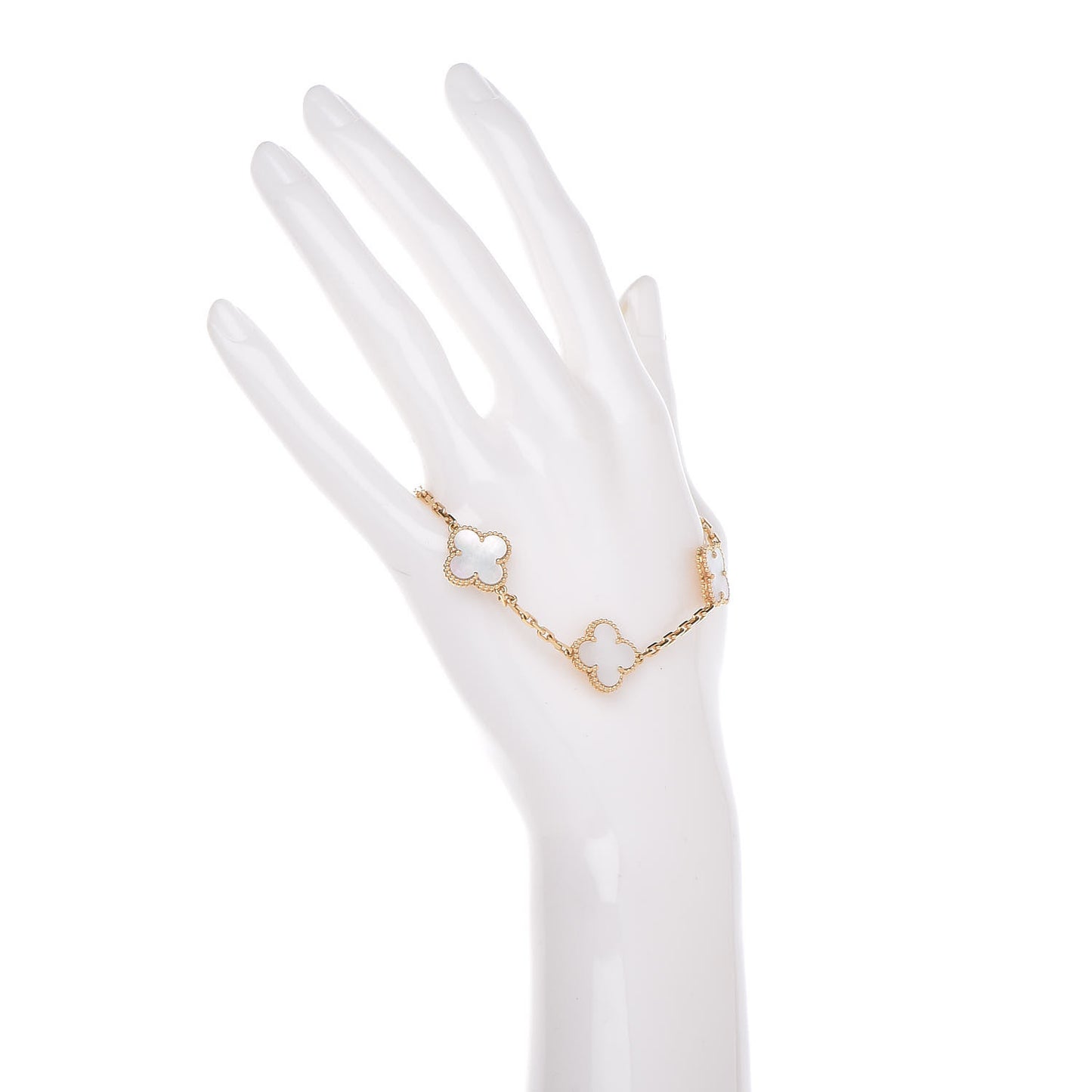 18K Yellow Gold Mother of Pearl 5 Motifs Vintage Alhambra Bracelet