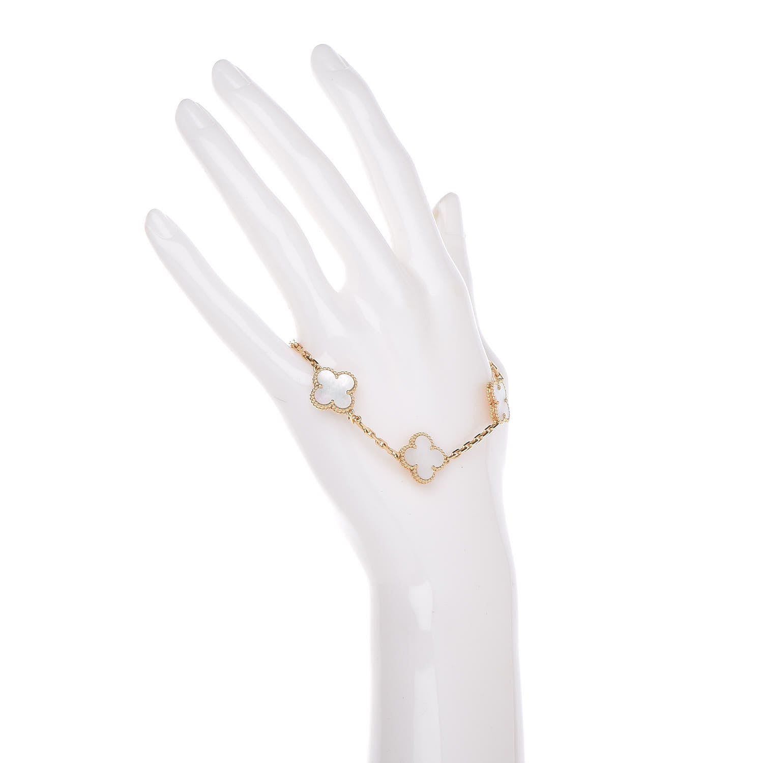 Van Cleef & Arpels 18K Yellow Gold Mother of Pearl 5 Motifs Vintage Alhambra Bracelet 2 of 6