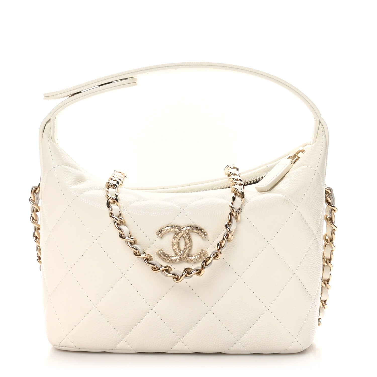 Chanel Caviar Quilted Hobo Clutch With Chain White 1 of 11