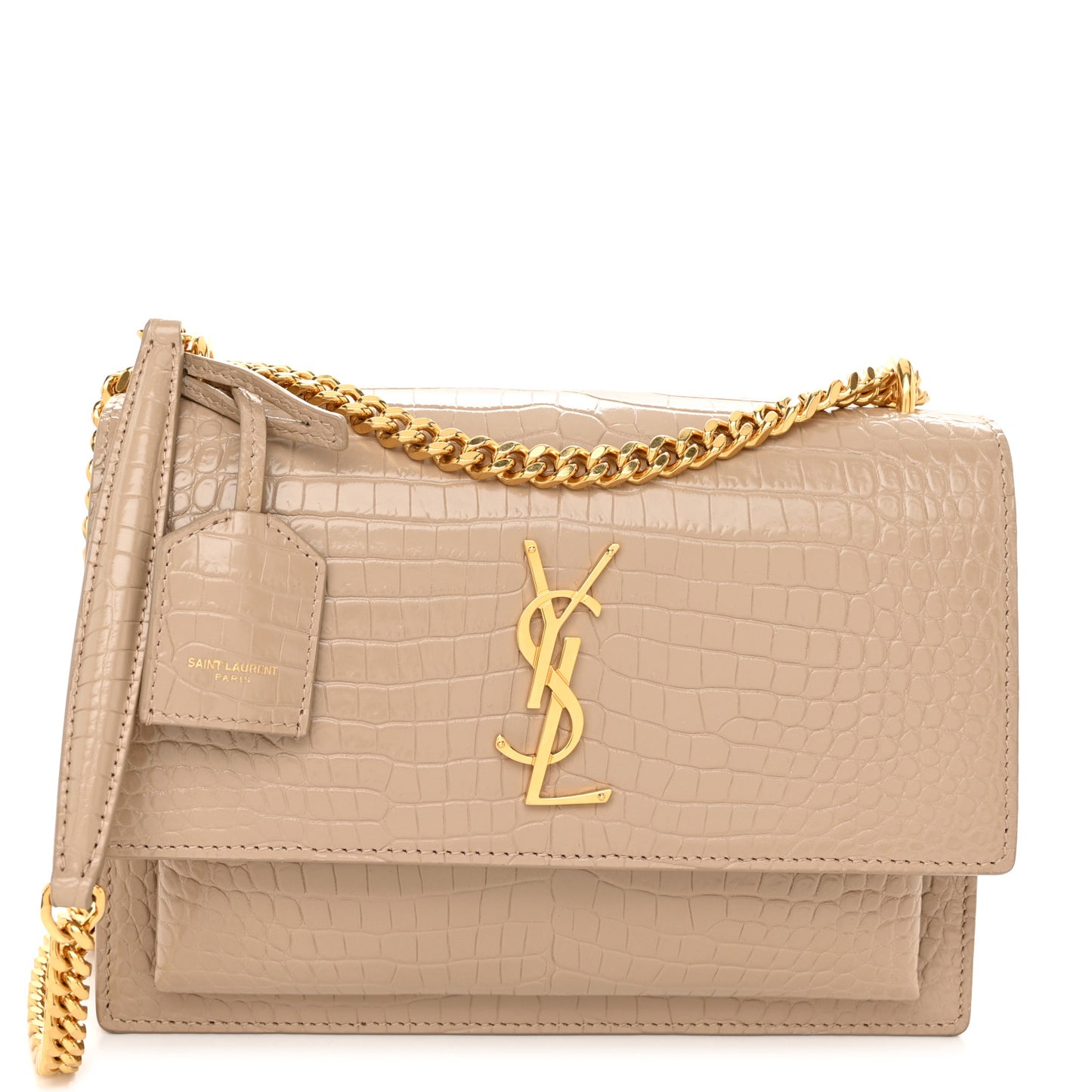 Calfskin Crocodile Embossed Medium Monogram Sunset Dark Beige