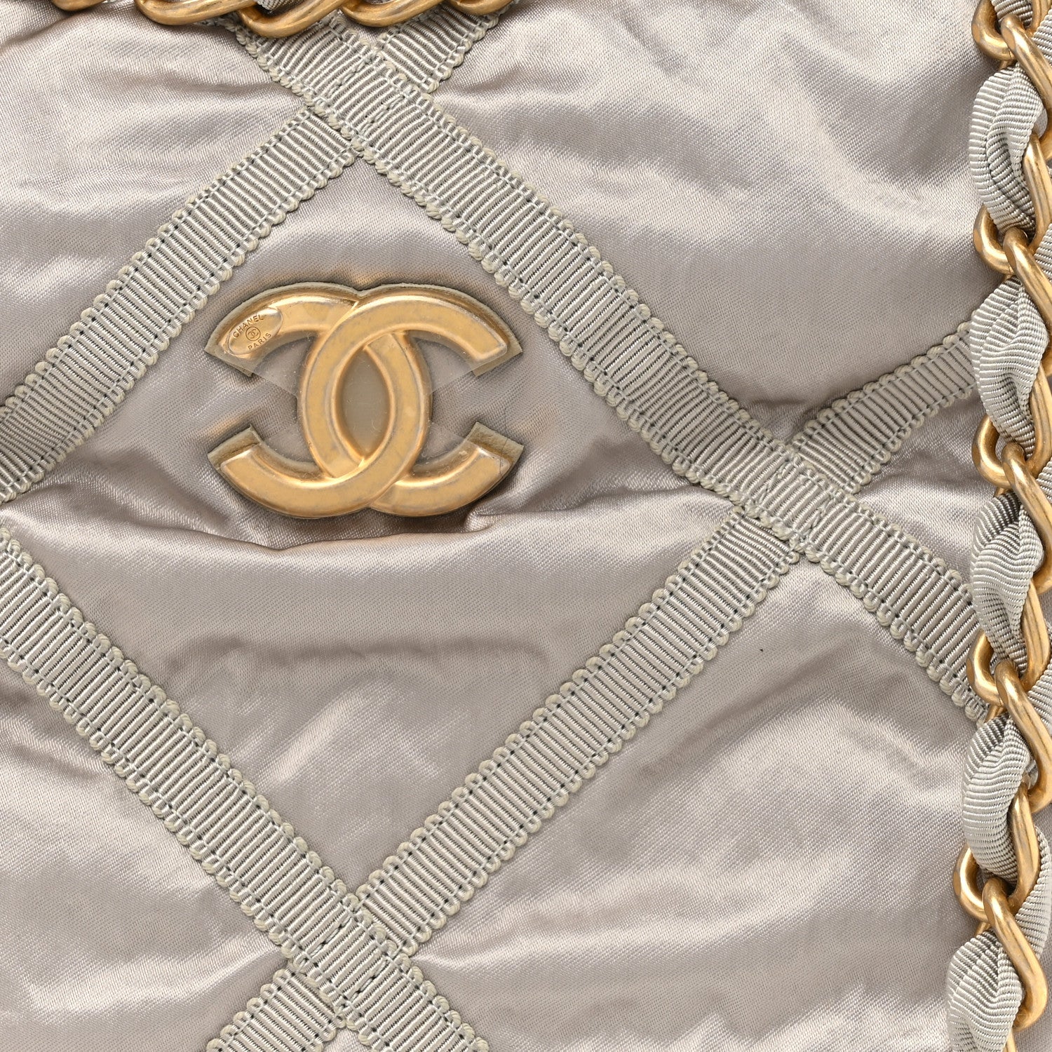 Chanel Nylon Grosgrain Quilted Lifestyle Shopping Bag Grey 10 of 12