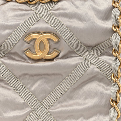 Chanel Nylon Grosgrain Quilted Lifestyle Shopping Bag Grey 10 of 12
