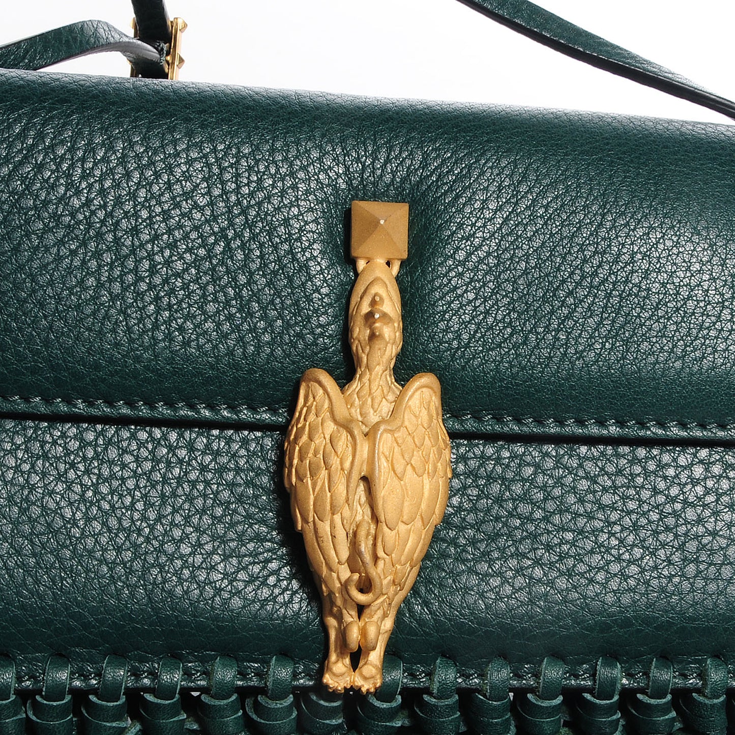 Grained Calfskin Mini C Rockee Scarab Fringe Shoulder Bag Light Emerald