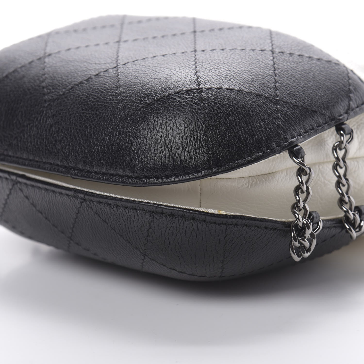 Chanel Aged Calfskin Quilted Small Gabrielle Bucket White Black 10 of 16