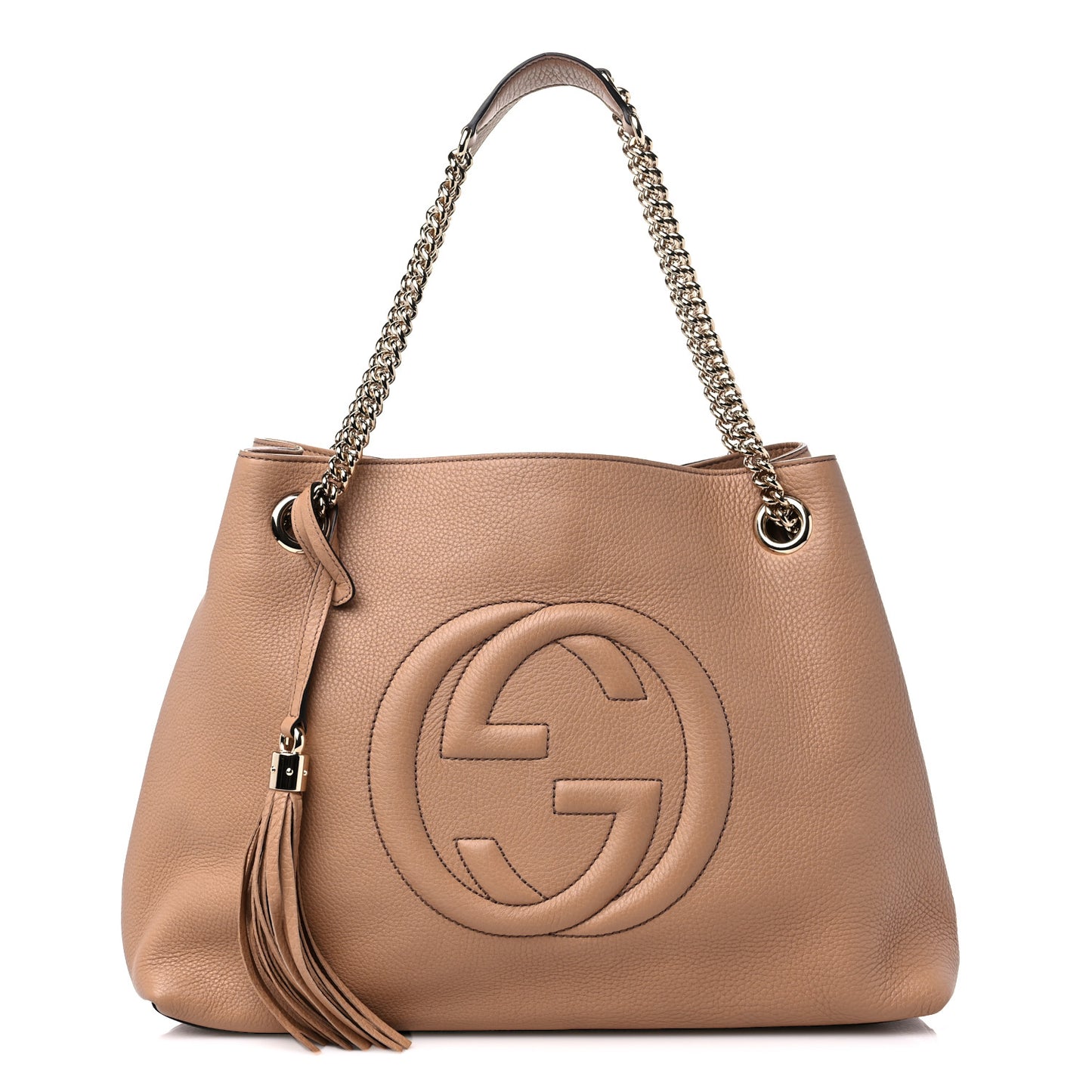 Pebbled Calfskin Medium Soho Chain Shoulder Bag Camelia
