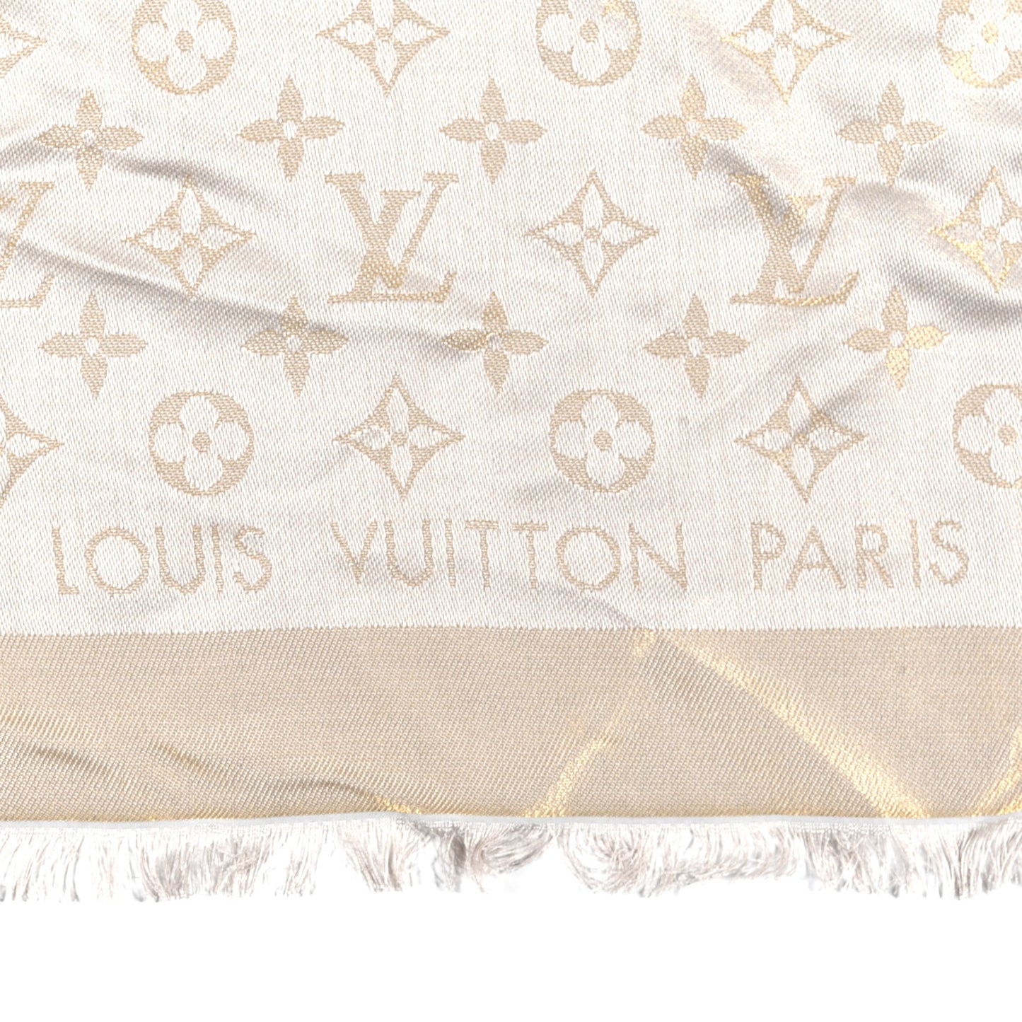 Silk Wool Monogram Shine Shawl Beige