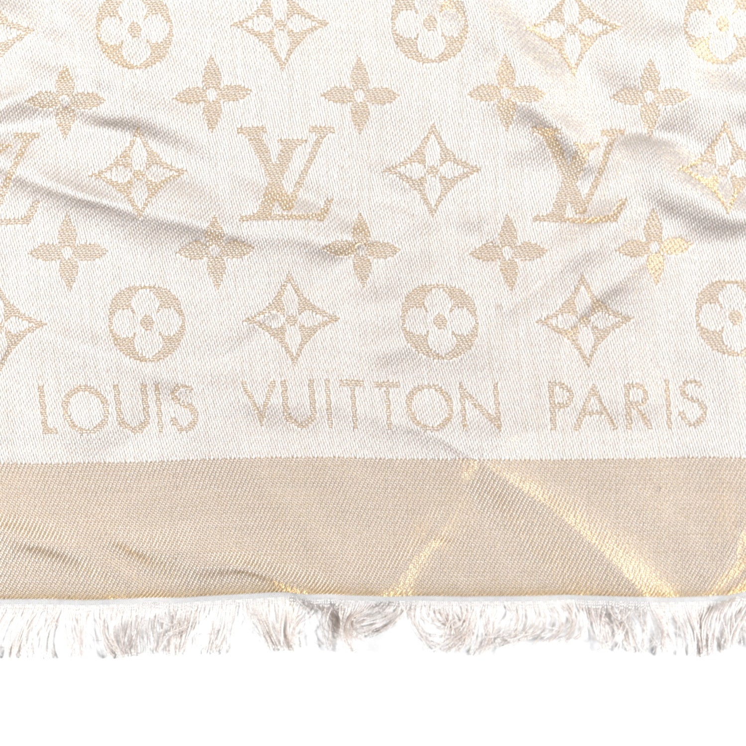 Louis Vuitton Silk Wool Monogram Shine Shawl Beige 2 of 4