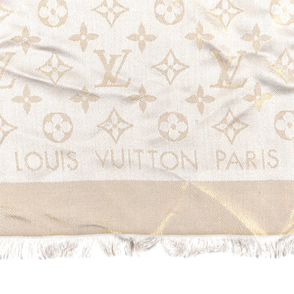 Louis Vuitton Silk Wool Monogram Shine Shawl Beige 2 of 4