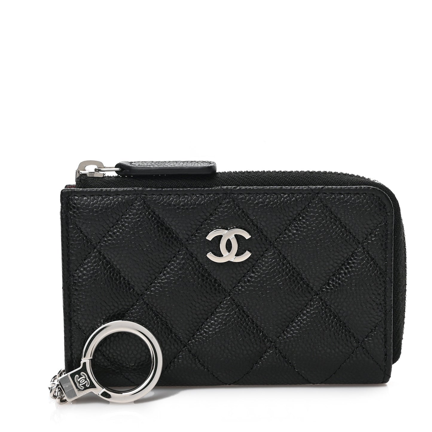 Caviar Quilted Zipped Key Holder Case Black