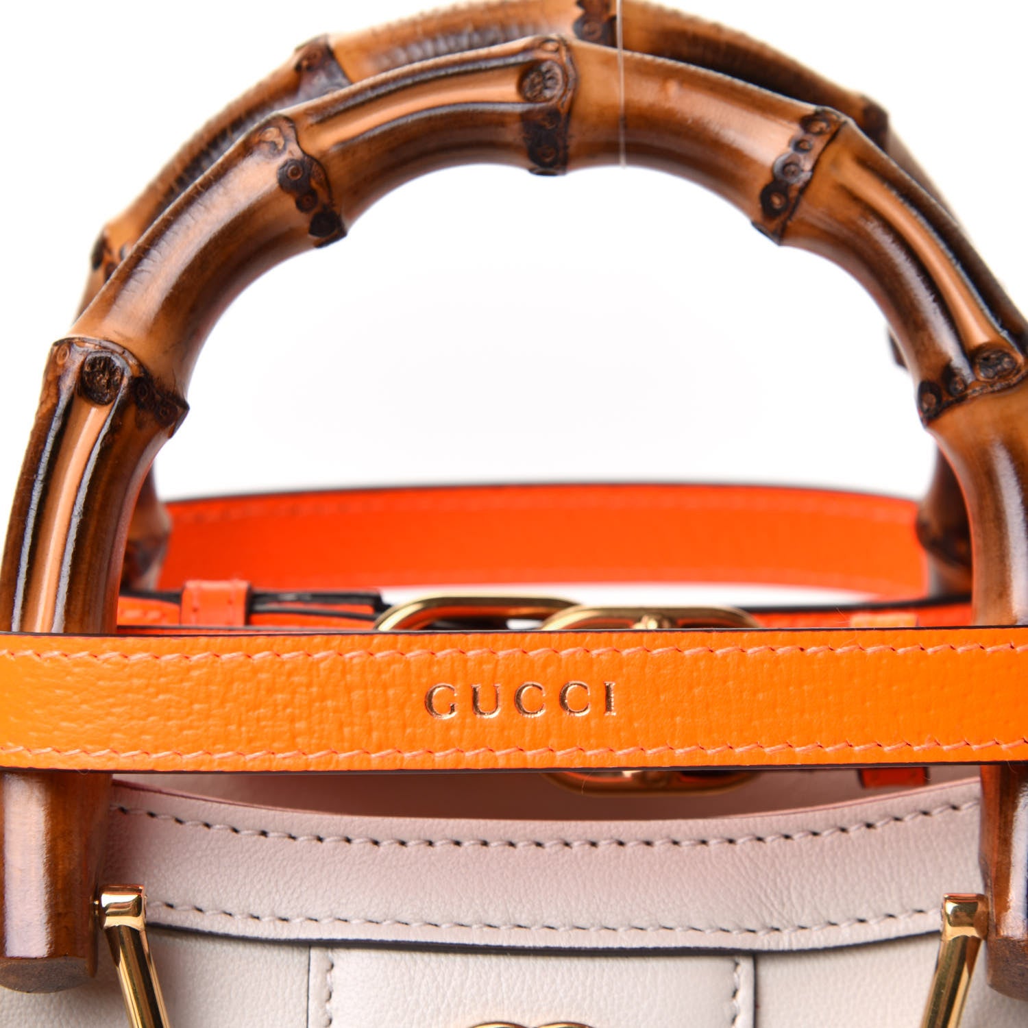 Gucci Wonka Grain Calfskin Mini Diana Tote Bag Mystic White Orange Fluo 10 of 13