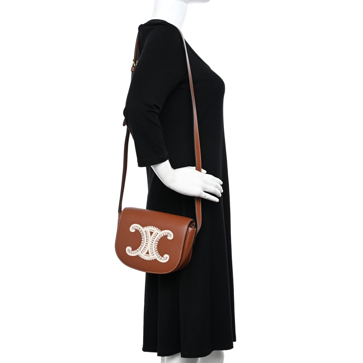 Smooth Calfskin Cuir Triomphe Embroidered Folco Crossbody Bag Tan