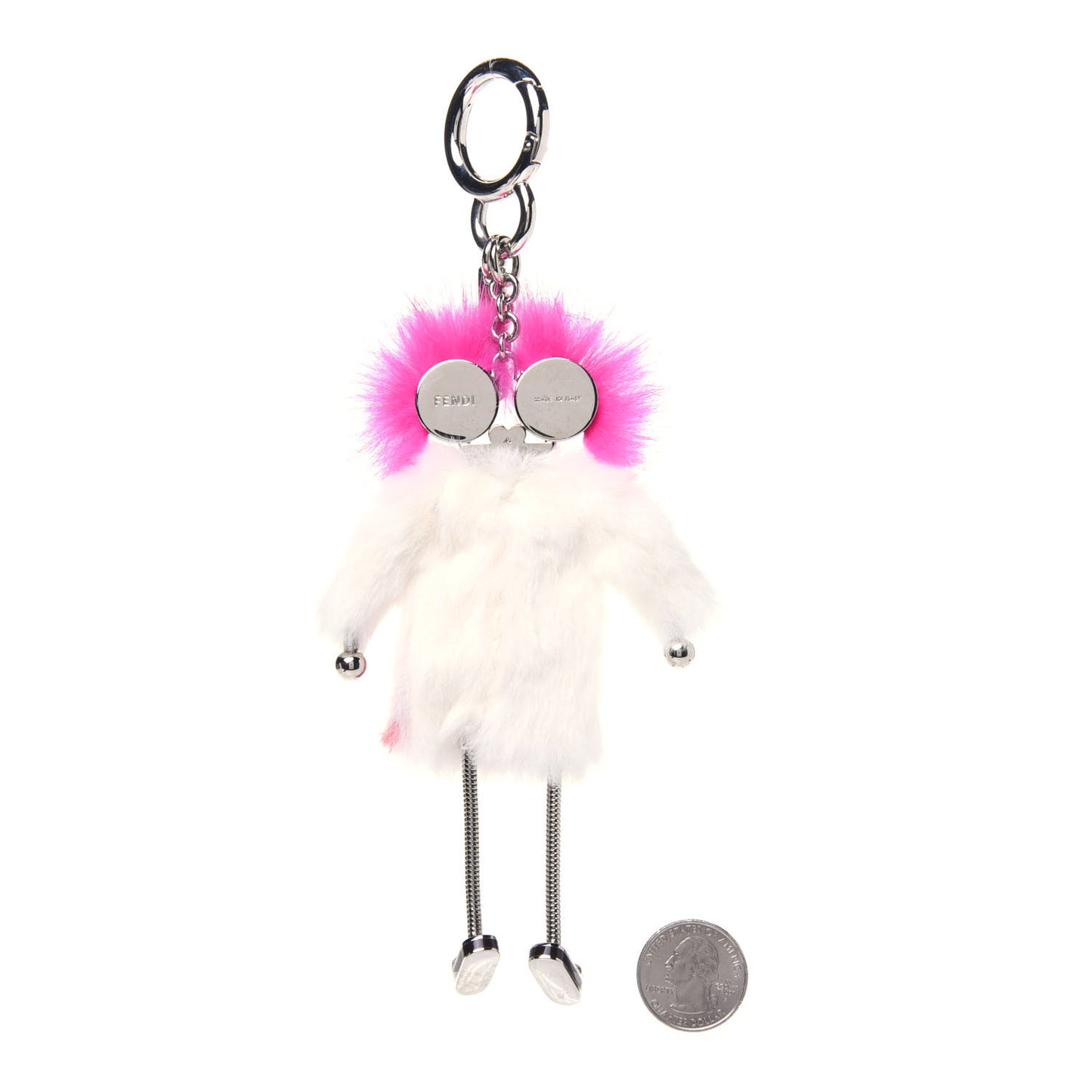 Rabbit Mink Fox Fur F is Fendi Teen Witch Bag Charm White Multicolor