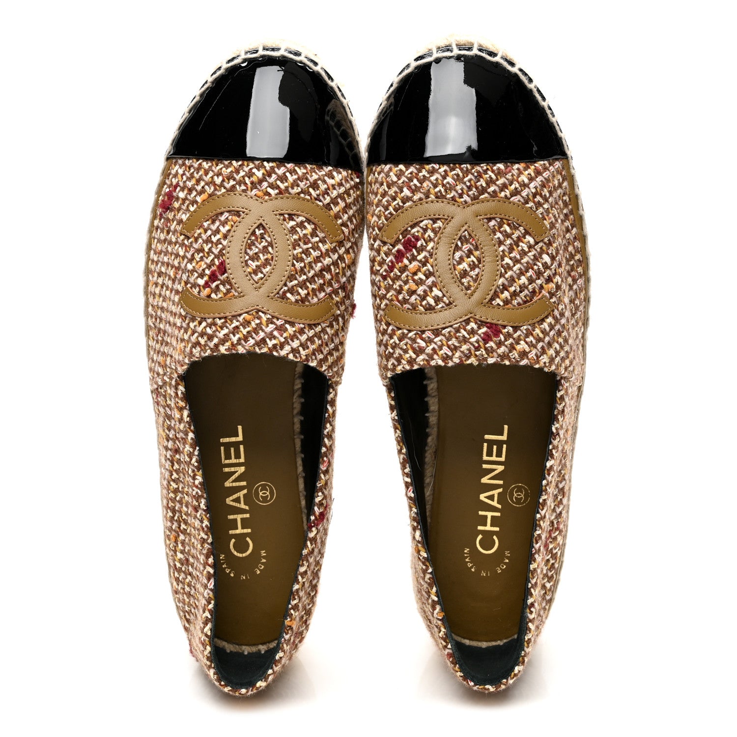 Chanel Tweed Patent CC Espadrilles 38 Beige Black Multicolor 5 of 10