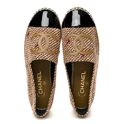 Chanel Tweed Patent CC Espadrilles 38 Beige Black Multicolor 5 of 10