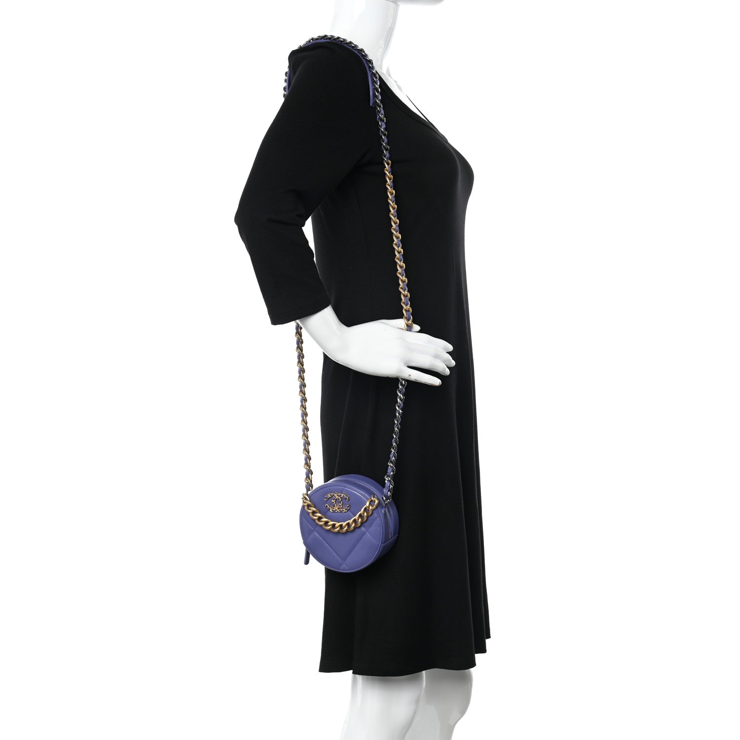 Chanel Lambskin Quilted Chanel 19 Round Clutch With Chain Purple 2 of 11