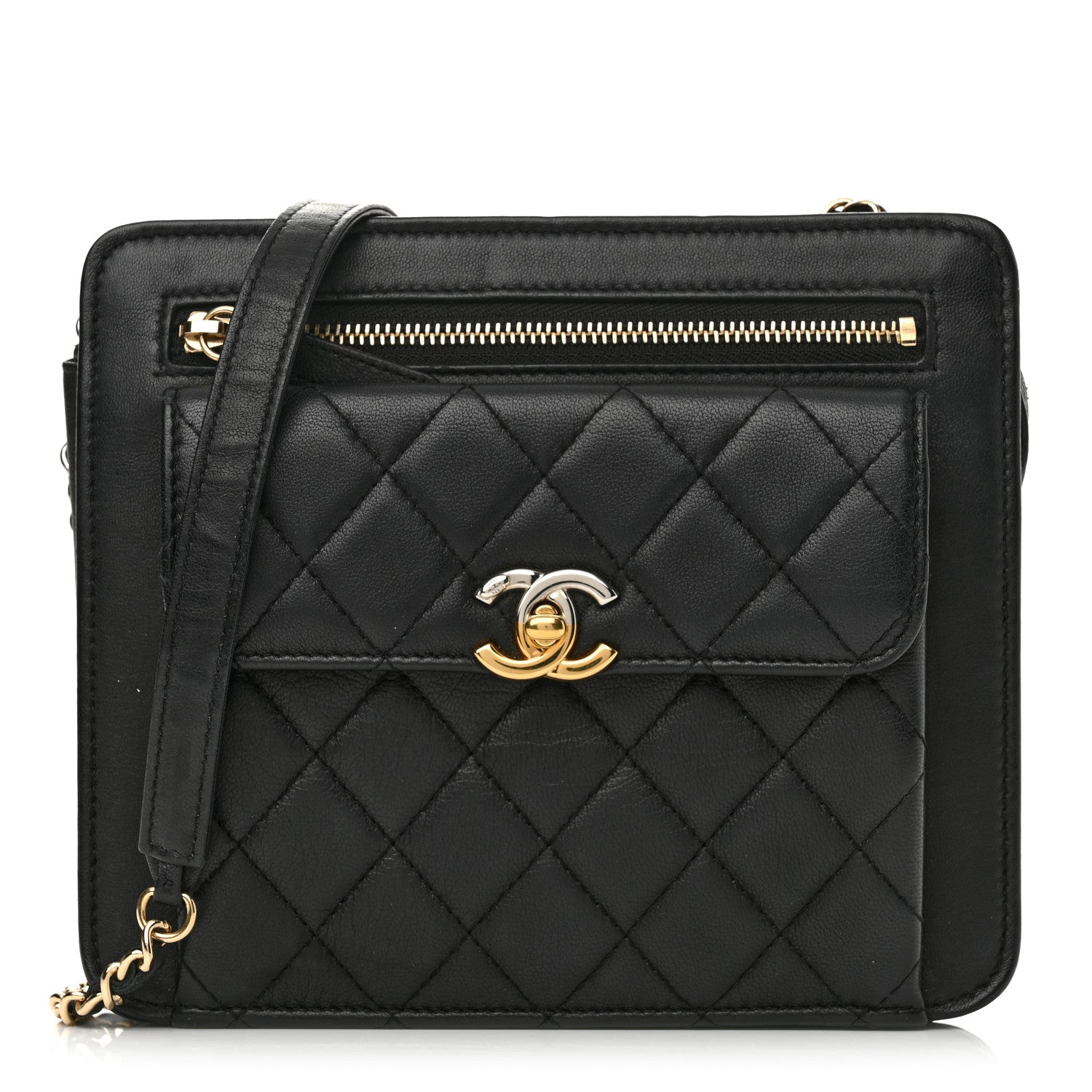 Chanel Lambskin Quilted Square Front Pocket Clutch With Chain Black 1 of 14