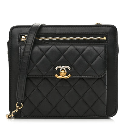 Chanel Lambskin Quilted Square Front Pocket Clutch With Chain Black 1 of 14