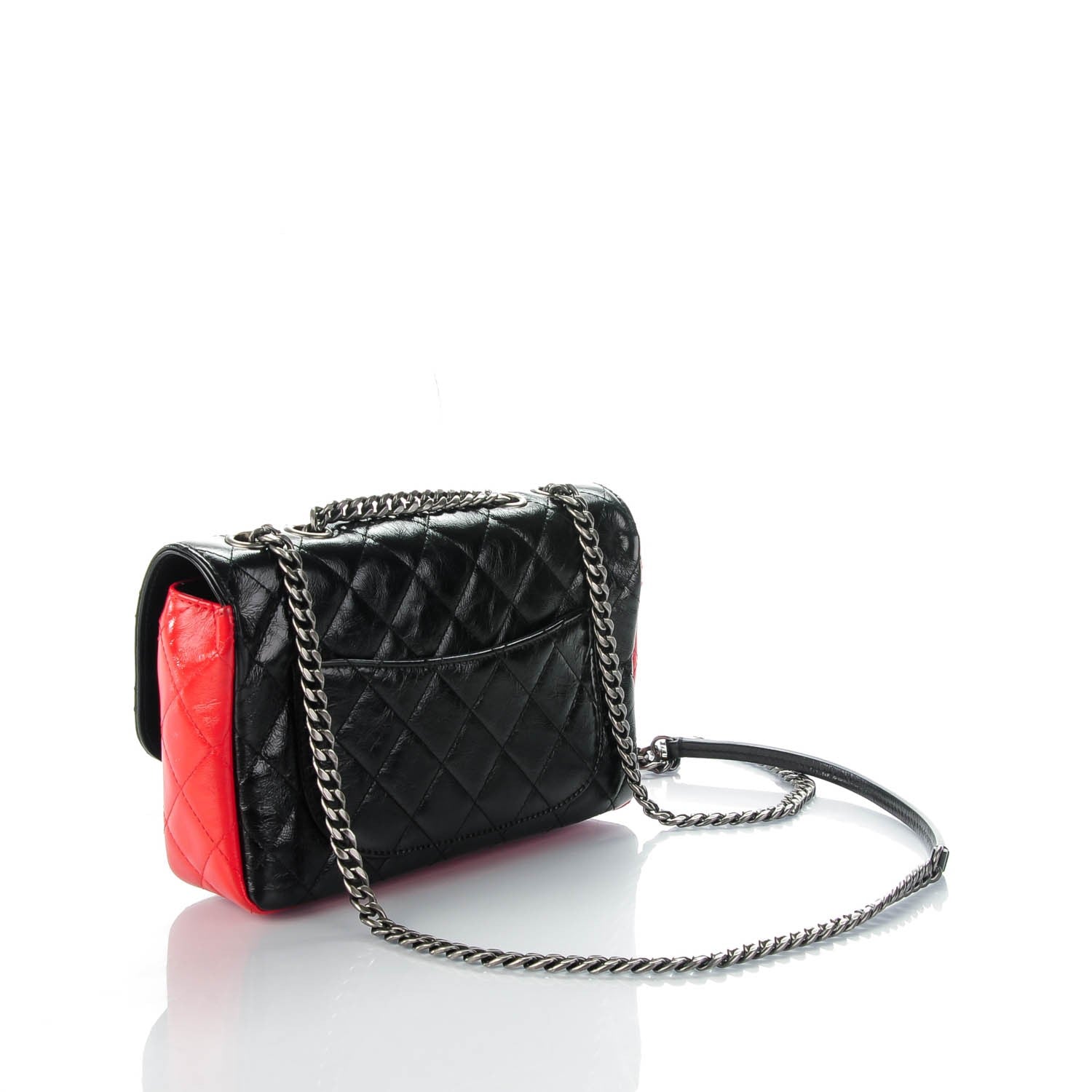 Chanel Shiny Goatskin Quilted Tri-Color Flap Black Red Navy 3 of 7