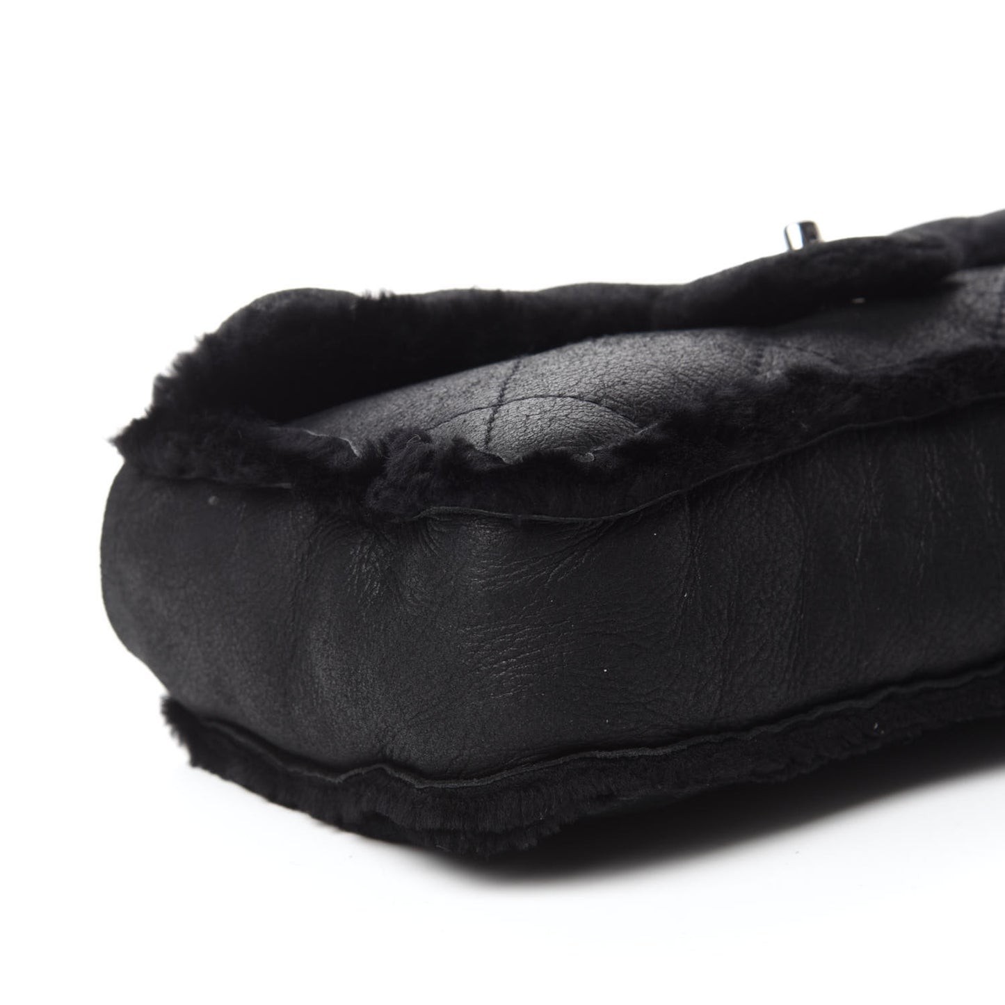 Shearling Quilted Medium Single Flap Black