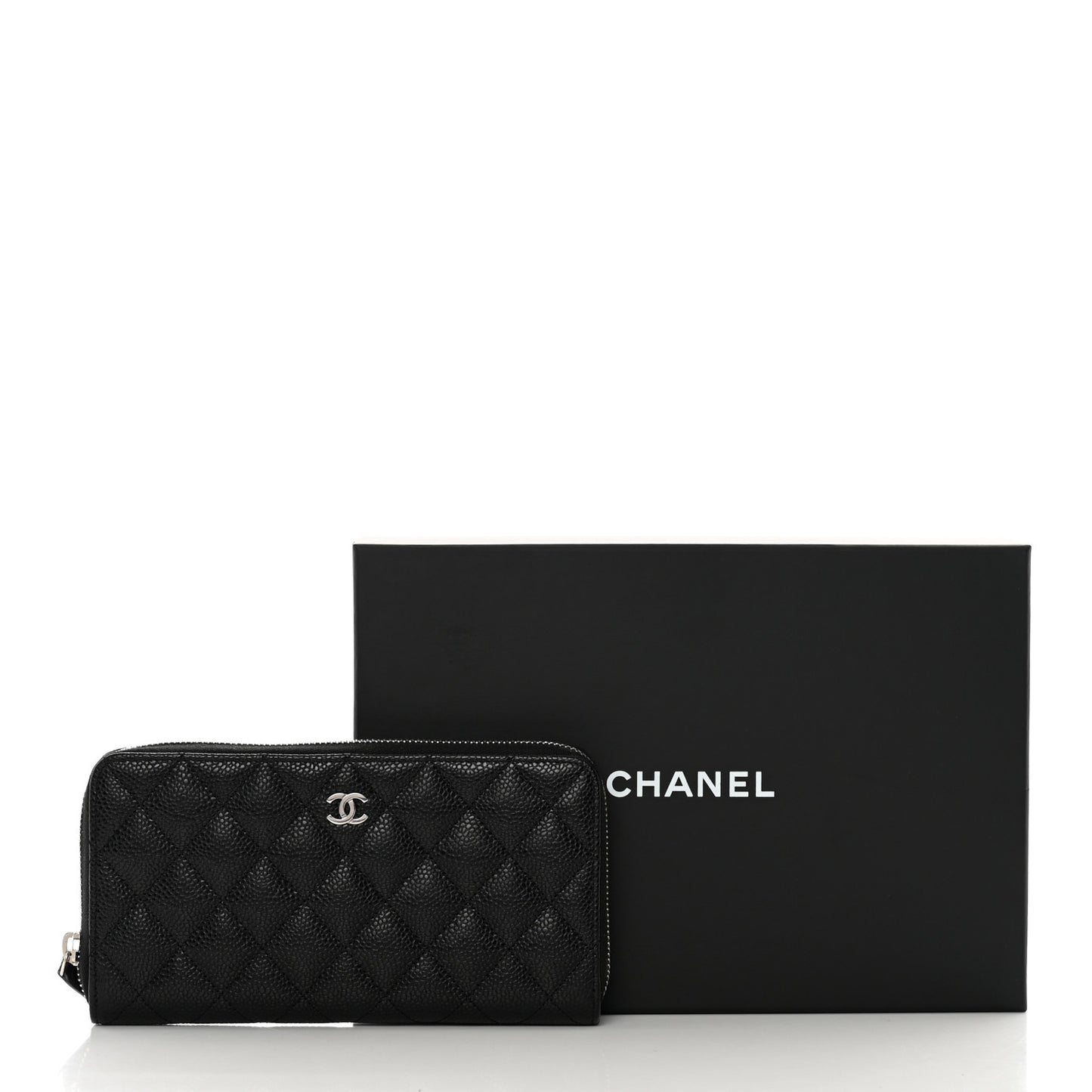 Caviar Quilted Large Gusset Zip Around Wallet Black