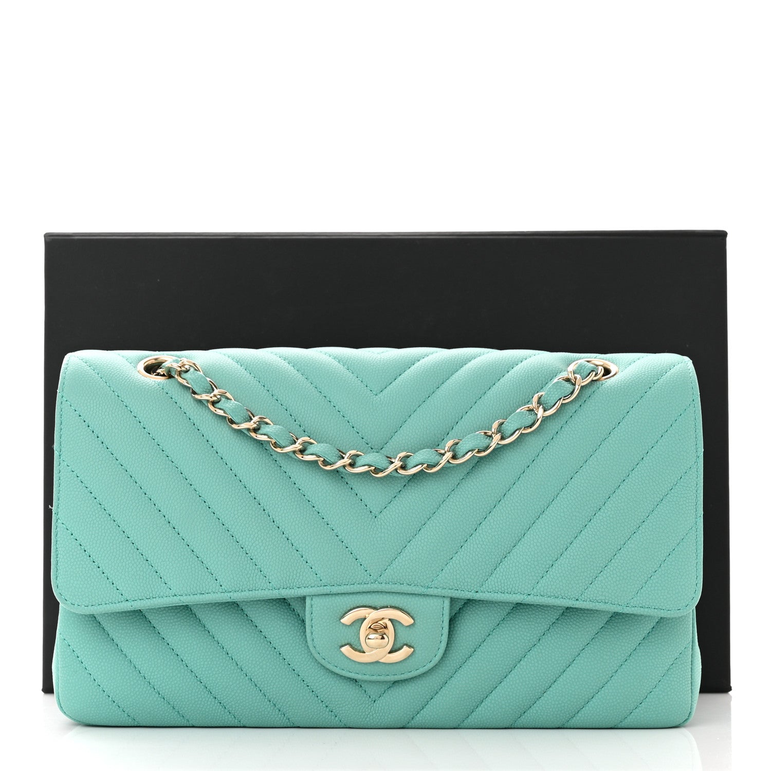 Chanel Caviar Flat Chevron Quilted Medium Double Flap Green 14 of 14