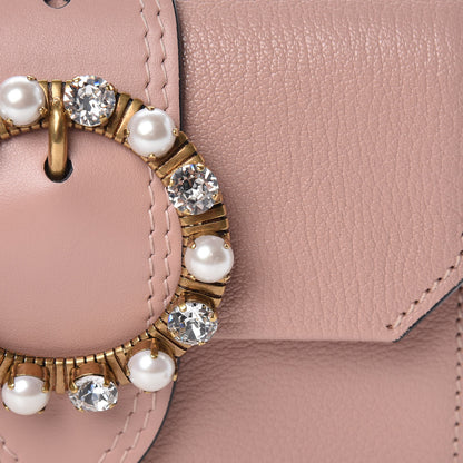 Miu Miu Goatskin Madras Soft Calfskin Crystal Pearl Embellished Shoulder Bag Orchidea 13 of 14