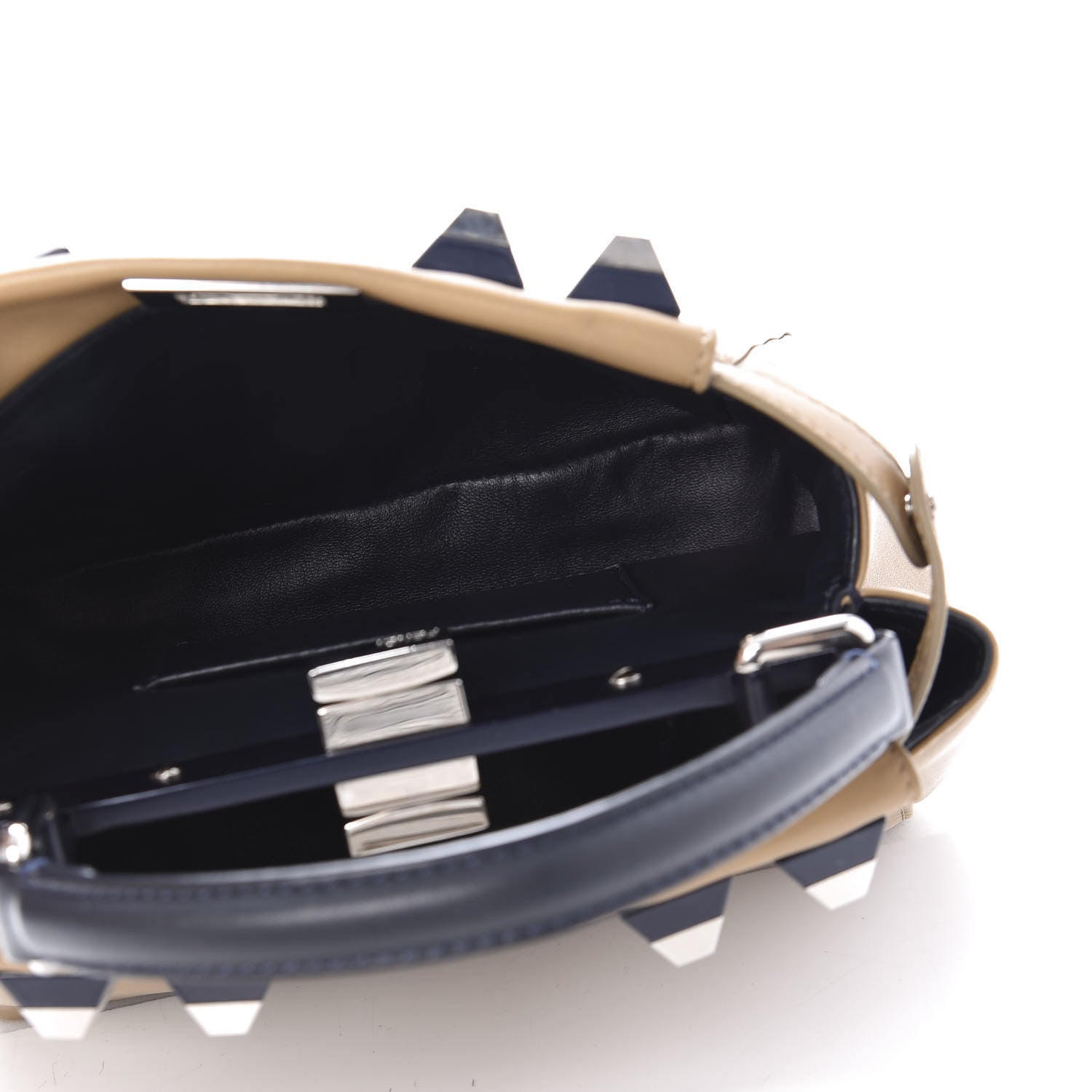 Fendi Nappa Bi-Color Studded Mini Peekaboo Iconic Satchel Cuoio Blue 5 of 9