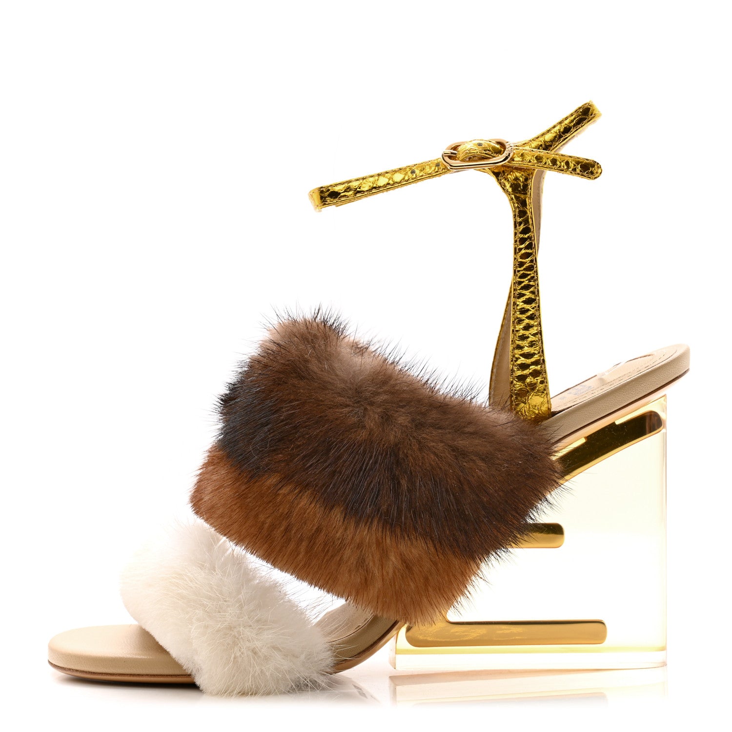 Fendi Mink Ayers Lucite Fendi First 95mm Sandals 36 Natural Brown 1 of 8
