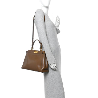 Fendi Vitello Morgan Fabric Jacquard Pequin Medium Peekaboo Iconic Satchel Foresta Tobacco Black 2 of 9