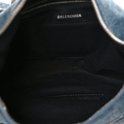 Balenciaga Washed Frayed Denim Crystal Small Le Cagole Shoulder Bag Blue 5 of 11
