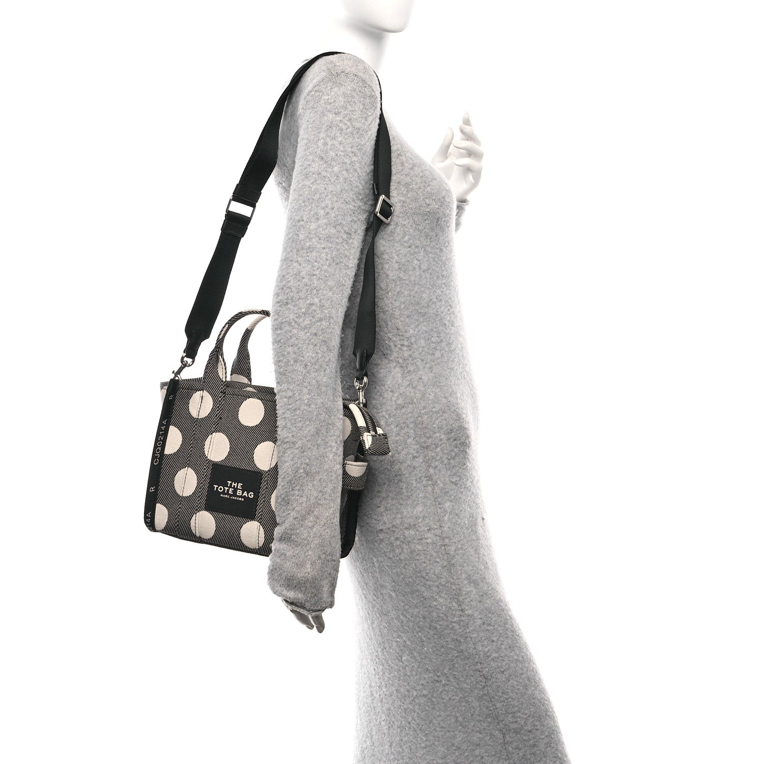 Marc Jacobs Cotton Canvas Polka Dot Small The Jacquard Tote Bag Black Ivory 3 of 8