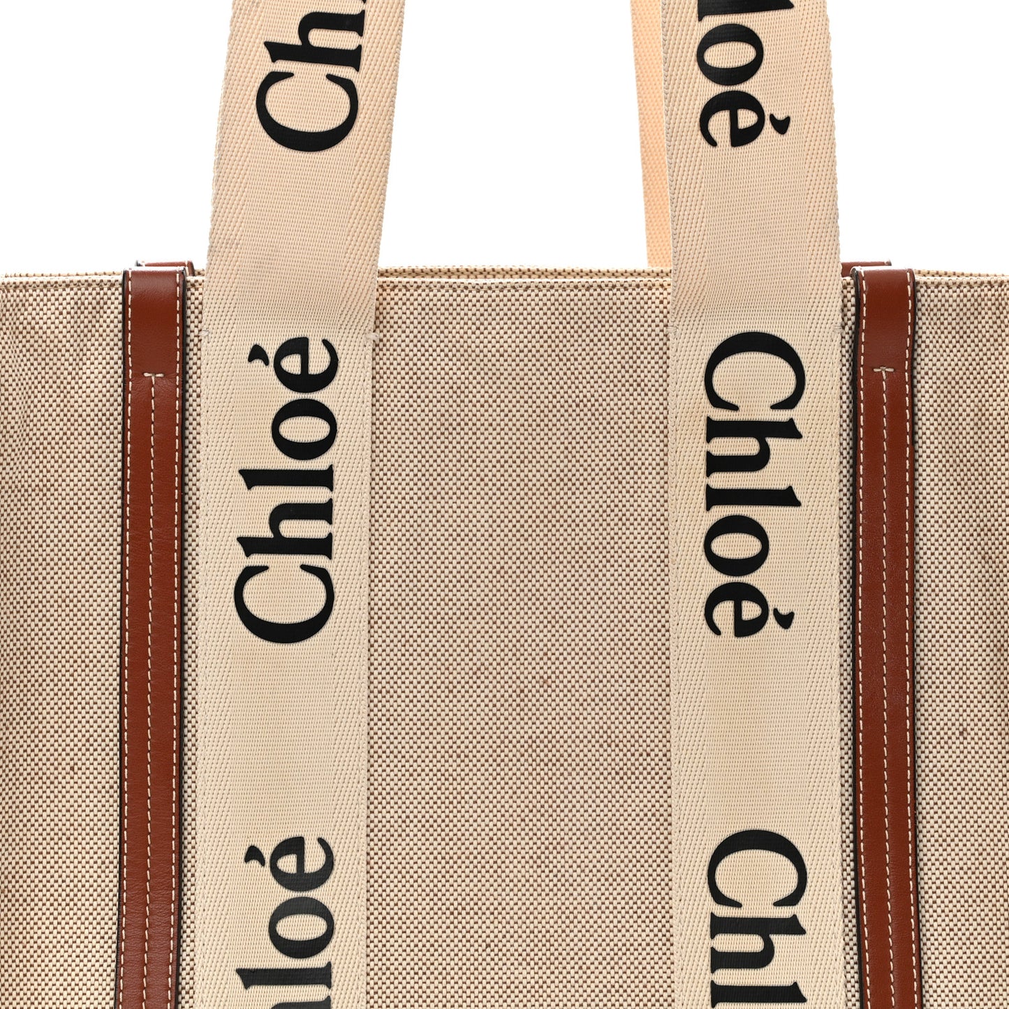 Cotton Calfskin Medium Woody Ribbon Tote White Brown