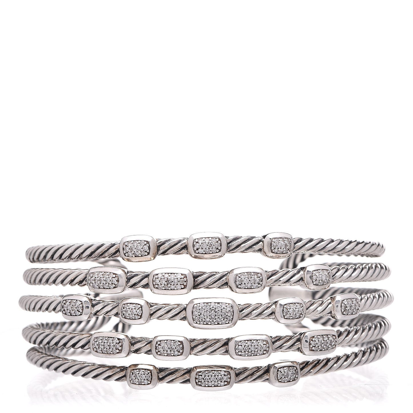 Sterling Silver Diamond Five Row Confetti Cuff Bracelet
