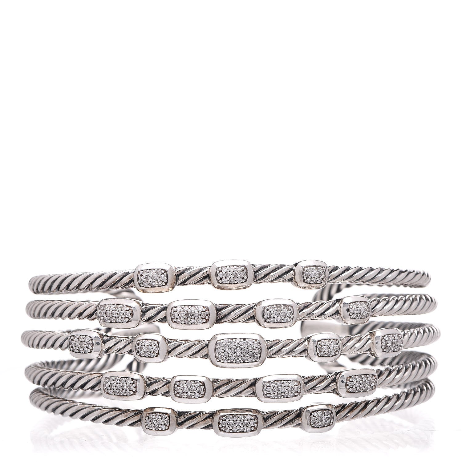 David Yurman Sterling Silver Diamond Five Row Confetti Cuff Bracelet 1 of 5
