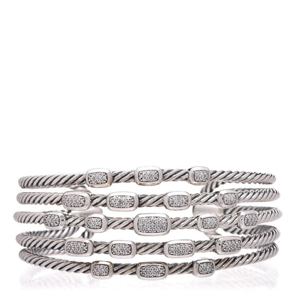 David Yurman Sterling Silver Diamond Five Row Confetti Cuff Bracelet 1 of 5