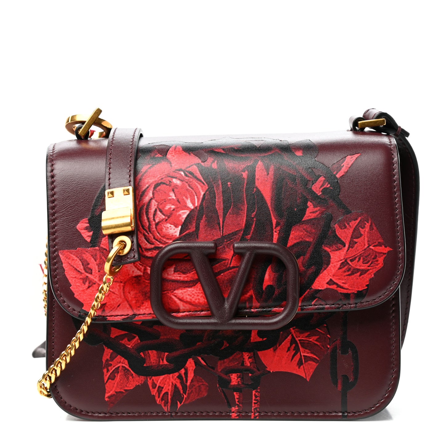X UNDERCOVER Smooth Calfskin Rose Print Small VSling Shoulder Bag Rubin