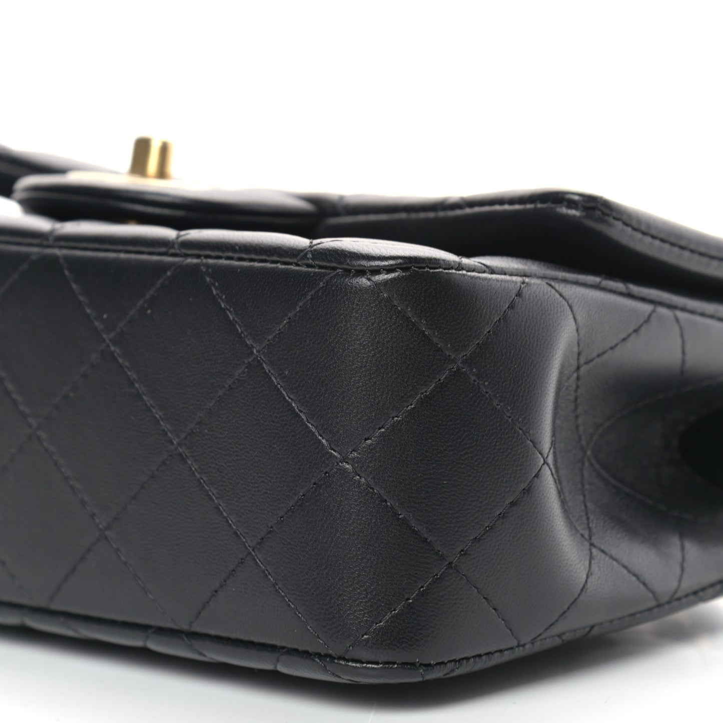 Lambskin Quilted Mini Top Handle Rectangular Flap Black