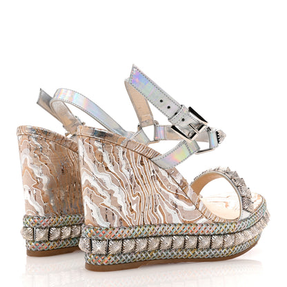 Christian Louboutin Liege Laser Wavy Pira Ryad 110 Wedge Sandals 37 Silver 5 of 10