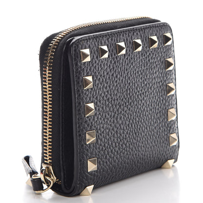 Valentino Garavani Pebbled Calfskin Rockstud Compact Zip Around Wallet Black 3 of 10