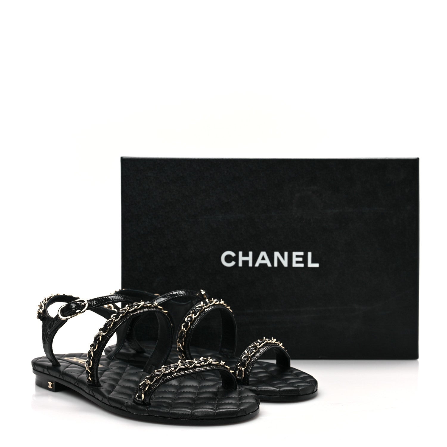 Chanel Crumpled Calfskin Chain Sandals 35.5 Black 8 of 8