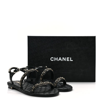 Chanel Crumpled Calfskin Chain Sandals 35.5 Black 8 of 8