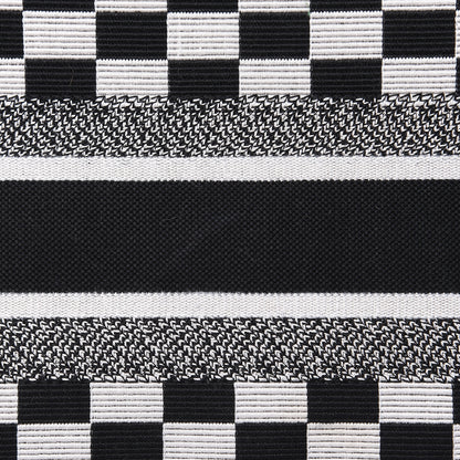 Christian Dior Canvas Embroidered Checkered Book Tote Black White 10 of 13